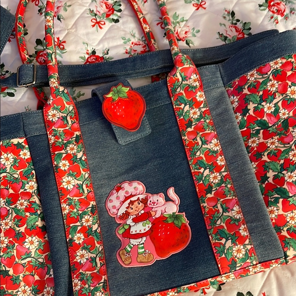 Strawberry Denim Tote Bag